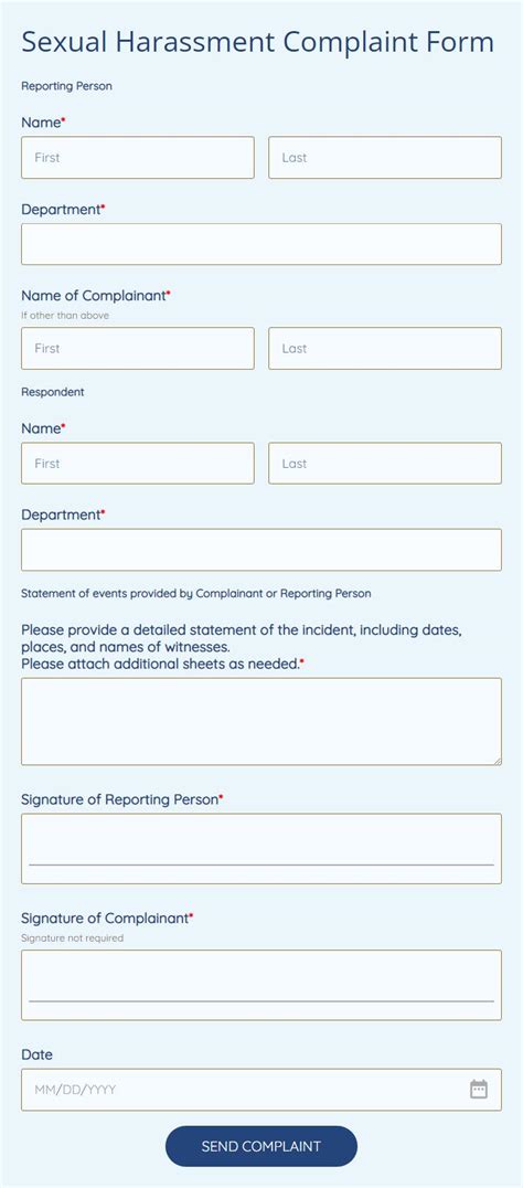 Sexual Harassment Complaint Form Template 123formbuilder