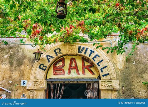 Savoca, Italy - September 27, 2017: Entrance Door at Vitelli Bar in Savoca, Sicily Island, Italy ...