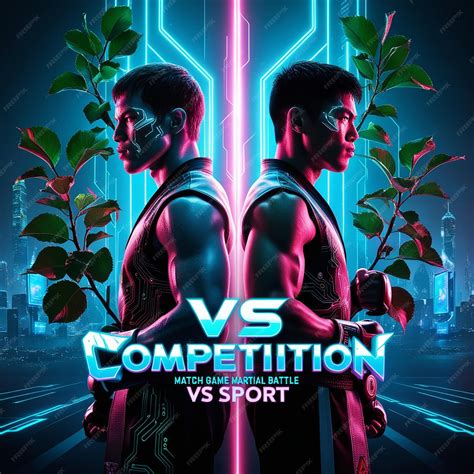 Neon banner Announcement of two fighters Blue futuristic neon VS leaves