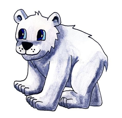 Watercolor Polar Bear Cub stock illustration. Illustration of cute - 112044999