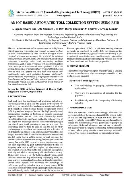 IRJET - An IoT based Automated Toll Collection System using RFID | PDF 