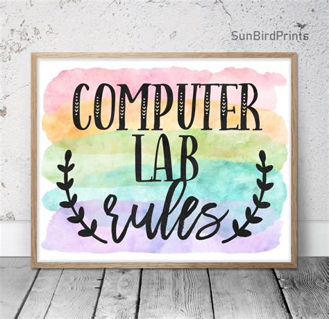 Computer Lab Poster Set Printable By SunBirdPrints Rainbow Computer