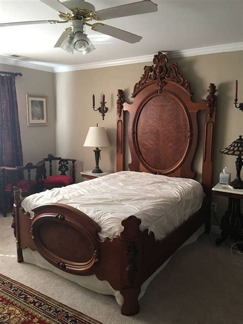 ~ Antique 19th C Victorian Full Size Bed Frame And Head Board Solid Mahogany ~