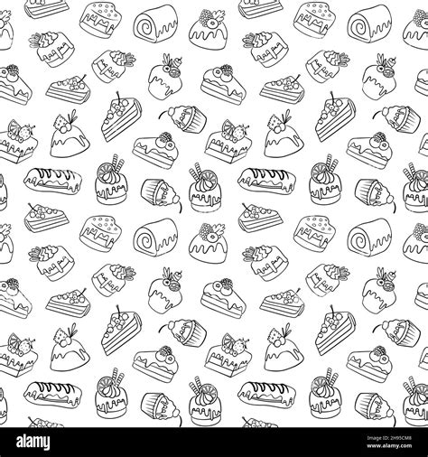 Seamless Pattern With Hand Drawn Doodle Cakes Confectionary Background