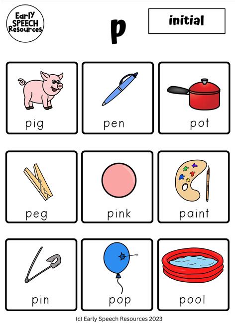 P Initial Articulation Sheet Early Speech Resources