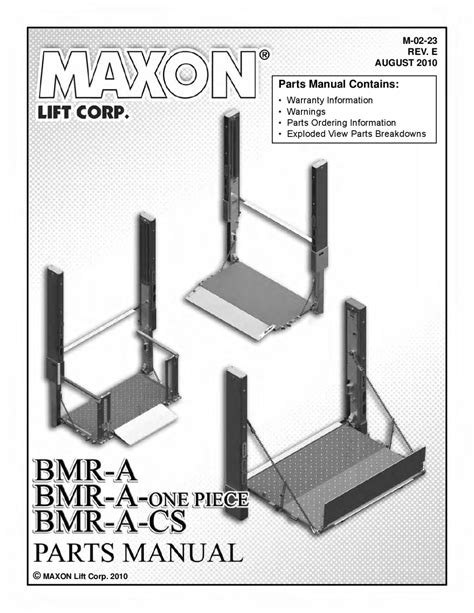 Maxon Liftgates Parts Manual