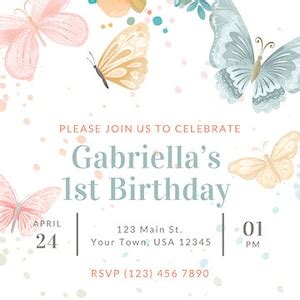 Butterfly Birthday Invitation, Butterfly Party, Editable Invitation, Canva Invitation, Elegant ...