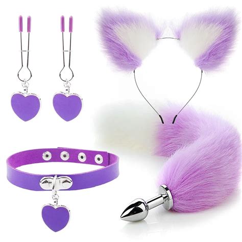 Anal Sex Toys Fox Tail Butt Plug Sexy Plush Cat Ear Headband With Bells Necklace Set