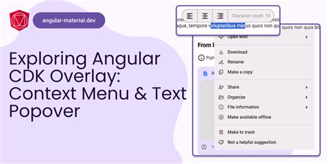 Exploring Angular CDK Overlay Context Menu Text Popover