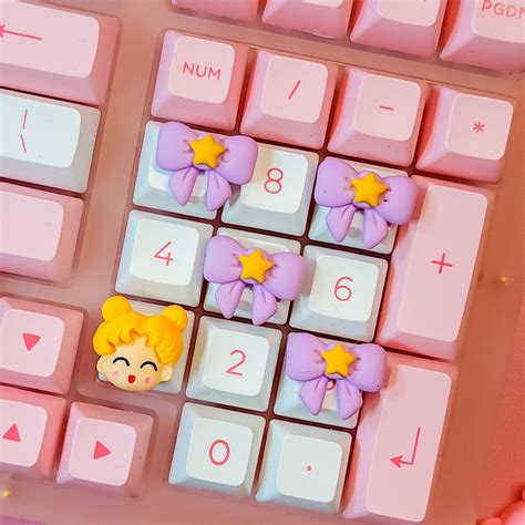 Purple Keycap Sailor Moon Kawaii Keycaps Aesthetic Anime Keycaps