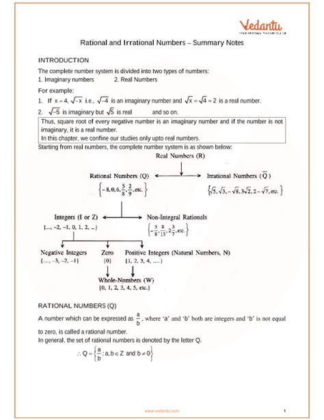 Icse Class 9 Mathematics Chapter 1 Rational And Irrational Numbers Revision Notes Irrational