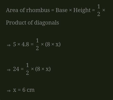 Find The Area Of A Rhombus Whose Side Is Cm And Whose Altitude Is