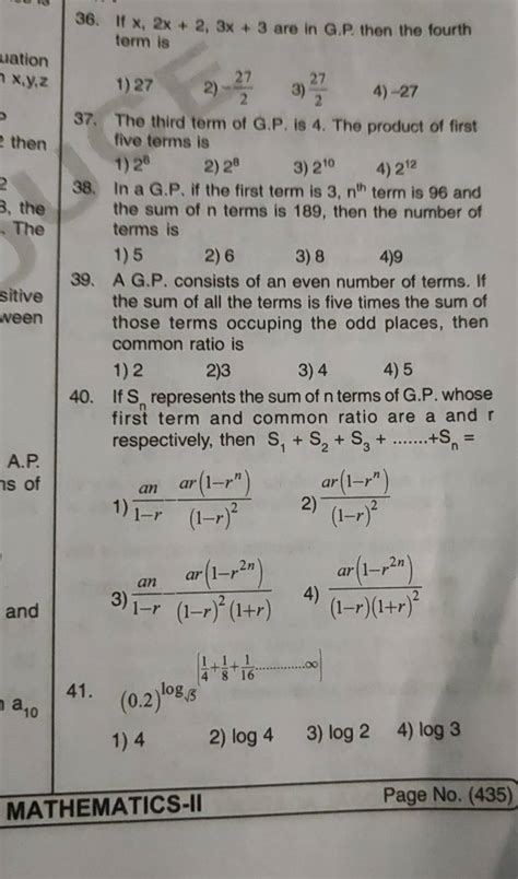 If Sn Represents The Sum Of N Terms Of G P Whose First Term And Common