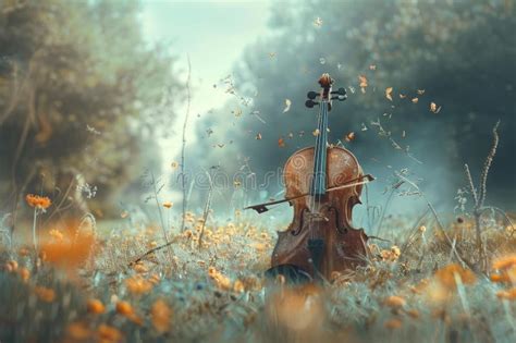 Vintage Violin Surrounded By Wildflowers At Dusk Stock Image Image Of