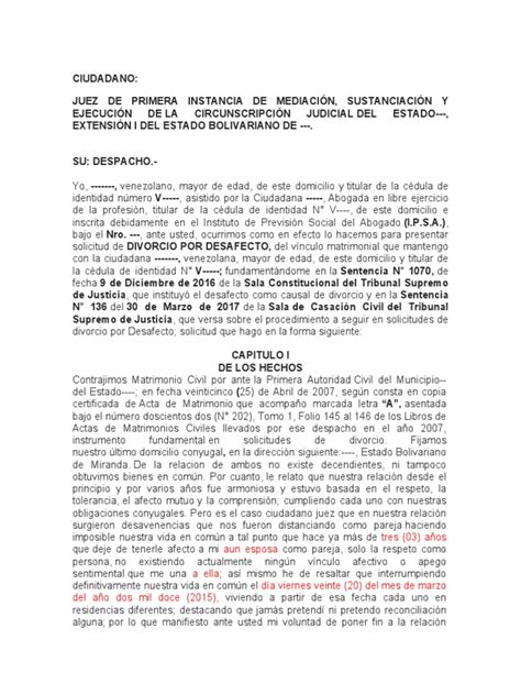 Formato De Divorcio Por Desafecto Sin Bienes E Hijos Pdf Divorcio