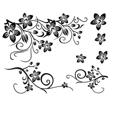 LESUPERAY Beautiful Black Flowers Removable Wall Stickers Charms Vinyl ...