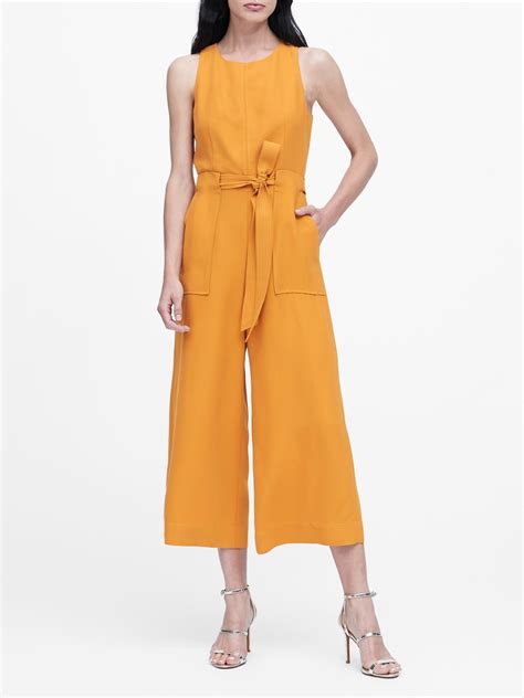 Banana Republic Cropped Wide Leg Jumpsuit In Marigold Yellow Yellow Lyst