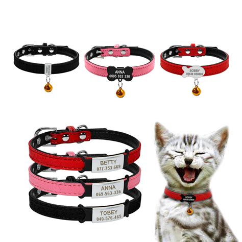 Soft Dog Cat Collar With Bell Personalized Safety Cat Name Id Collars