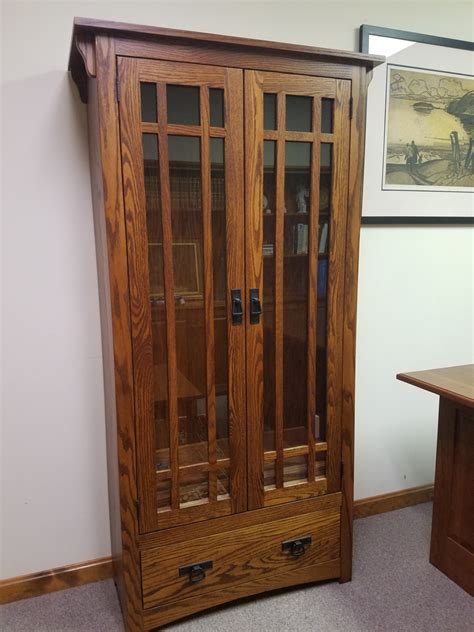 Cherrystone Furniture Mission Bookcase With Drawer And Wood Framed Glass Doors With Mullions