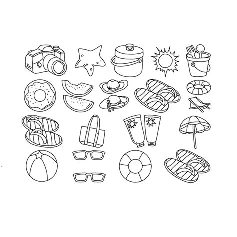 Premium Vector Beach Hand Drawn Doodle Illustrations Vector Set