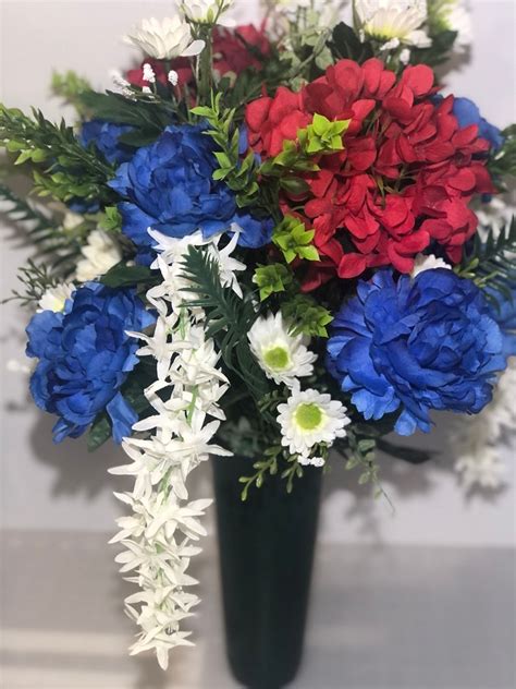 Patriotic Cemetery Vase Veteran Cemetery Arrangement 4th Of Etsy