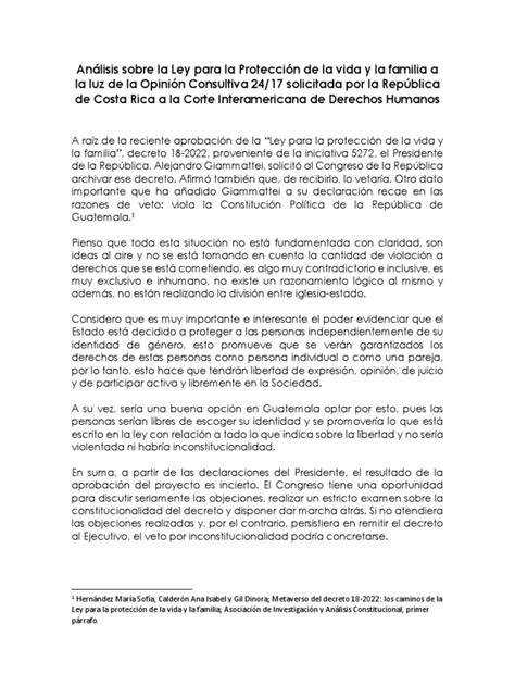 Análisis Sobre La Ley Para La Protección De La Vida Y La Familia A La Luz De La Opinión