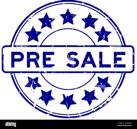 Grunge Blue Pre Sale Word With Star Icon Round Rubber Seal Stamp On