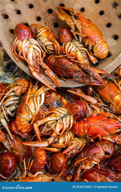 Boiled Red Crayfish Or Crawfish With Herbs Stock Photo Image Of