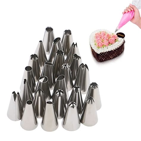 24Pcs Stainless Steel Pastry Nozzles Set Cream Russian Piping Tips