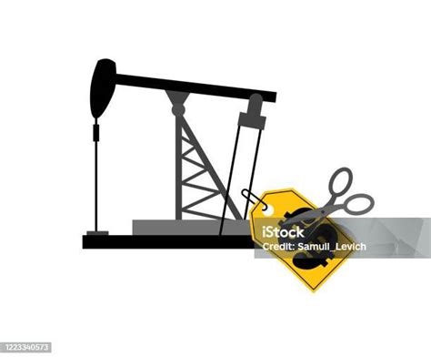 Oil Rig Label Harga Dan Gunting Harga Minyak Menurun Ilustrasi Harga Pemotongan Penurunan Harga