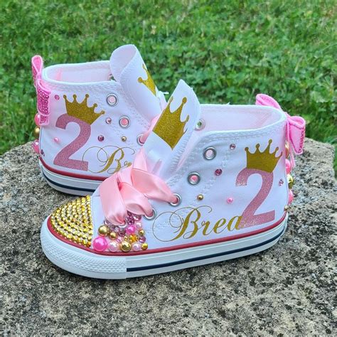 Custom Princess Converse Pink And Gold Bling Shoes With Name And Age