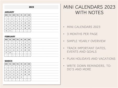 Printable Mini Monthly Calendars Yearly Overview With Notes Year