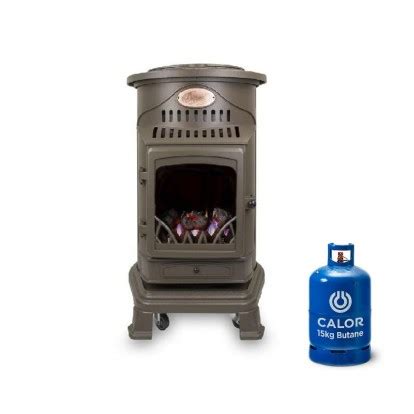 Provence Portable Real Flame Gas Heater in Rustic Brown + 15kg Gas Bottle