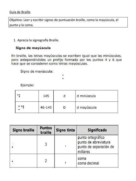 Guía De Braille Mayusculas Punto Y Coma Pdf