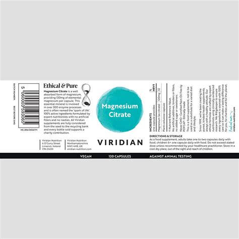 Viridian Magnesium Citrate 120 Capsules Vegan