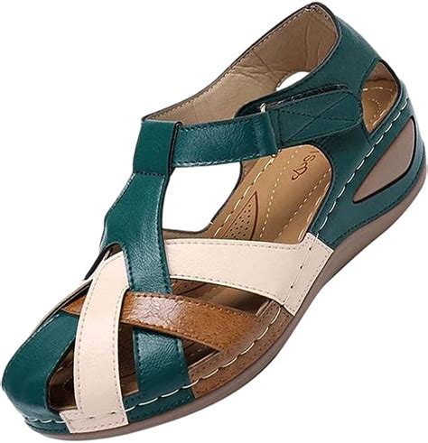 Womens Wedge Sandals Closed Toe Soft Wide Fit Ladies Platform Sandals Retro Leather Summer