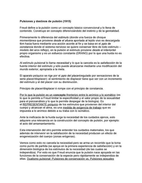 Pulsión Y Destino De Pulsion Pulsiones Y Destinos De Pulsión 1915 Freud Define A La Pulsión