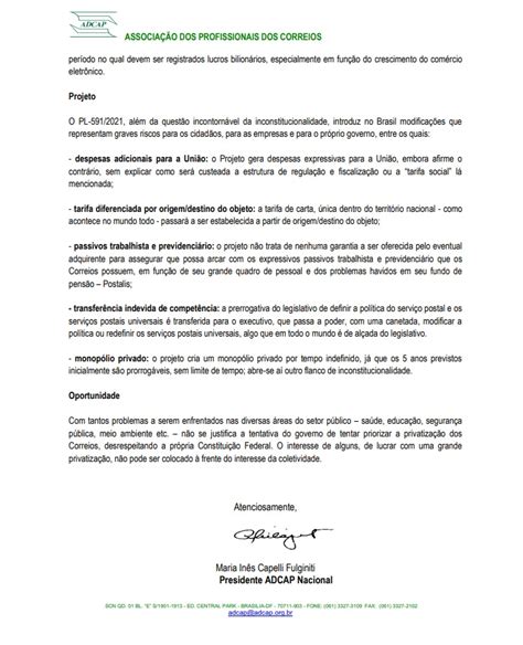 O PL 591 2021 e a intenção de privatizar os Correios Carta aos