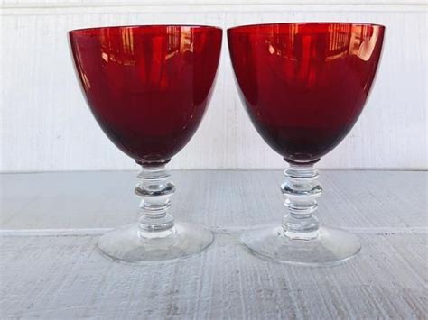 Ruby Red Water Goblets 12 Oz Vintage Deep Red Wine Glasses Etsy Red Wine Glasses Water