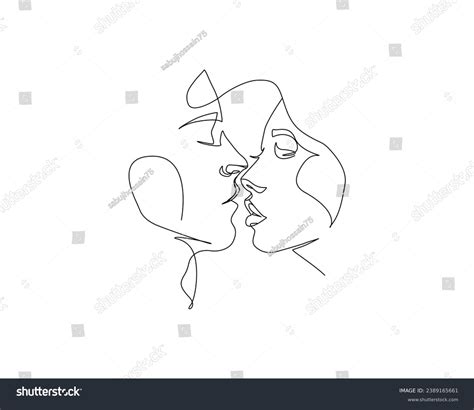 Couple Kiss Illustration One Line Drawing Stock Vector Royalty Free 2389165661 Shutterstock