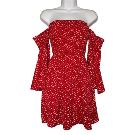 Shein Dresses Shein White Heart Polka Dot Print Smocked Off