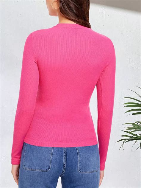 Ribbed Top Crew Neck Long Sleeve Fuchsia Nileton