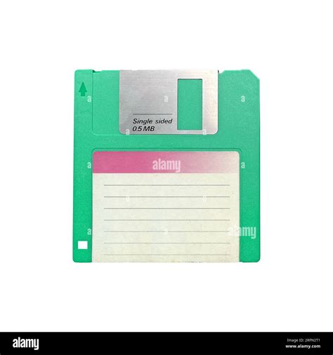 Old Retro Floppy Disk Isolated On White Background Front View Closeup