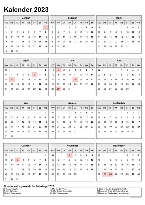 Kalender 2023 Mit Kalenderwochen Und Feiertagen Pdf Xls And Png