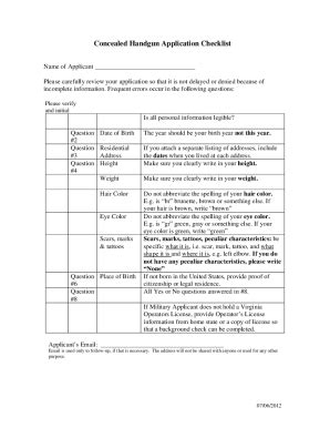 Fillable Online Concealed Handgun Application Frequent Errors Checklist