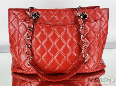 Chanel Red Gst Caviar Leather Shopping Tote Bag N Cash