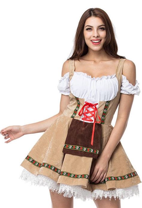 Veran Tiroler Jurk Dames Oktoberfest Tiroler Dirndl Bruin