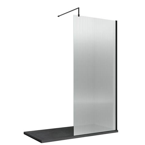 Harbour Contour 8mm Fluted Matt Black Glass Screen For Walk In Shower