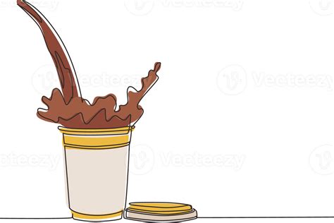 Single One Line Drawing Pouring Coffee Into Paper Cup Causing Splash Coffee Pouring Into