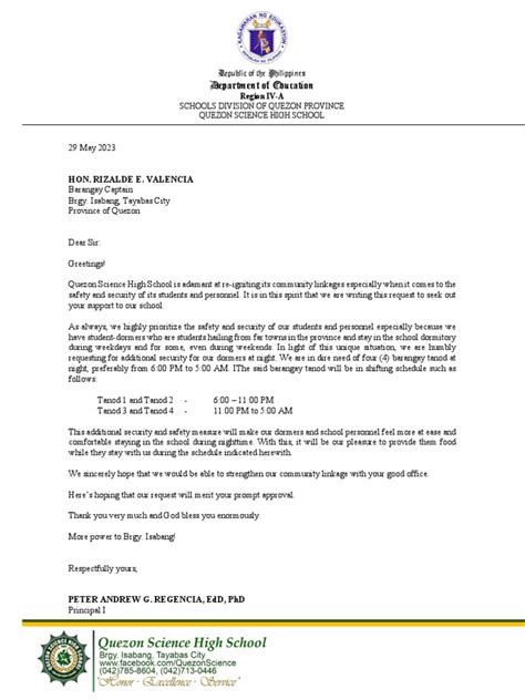 Request For 4 Brgy Tanod Pdf Pdf